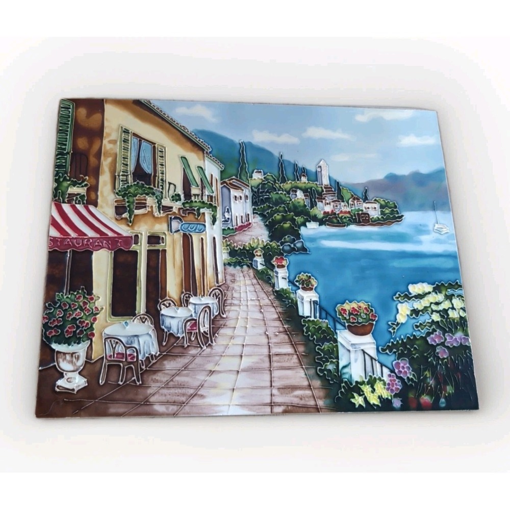ceramic tile mural backsplash. Corinth villa terrace Sea View  14 X 11 Felt Back